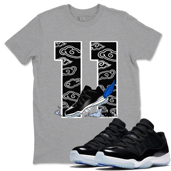 11s Low Space shirt to match jordans Fly To The Clouds sneaker tees Air Jordan 11 Low Space SNRT Sneaker Release Tees unisex cotton Heather Grey 1 crew neck shirt