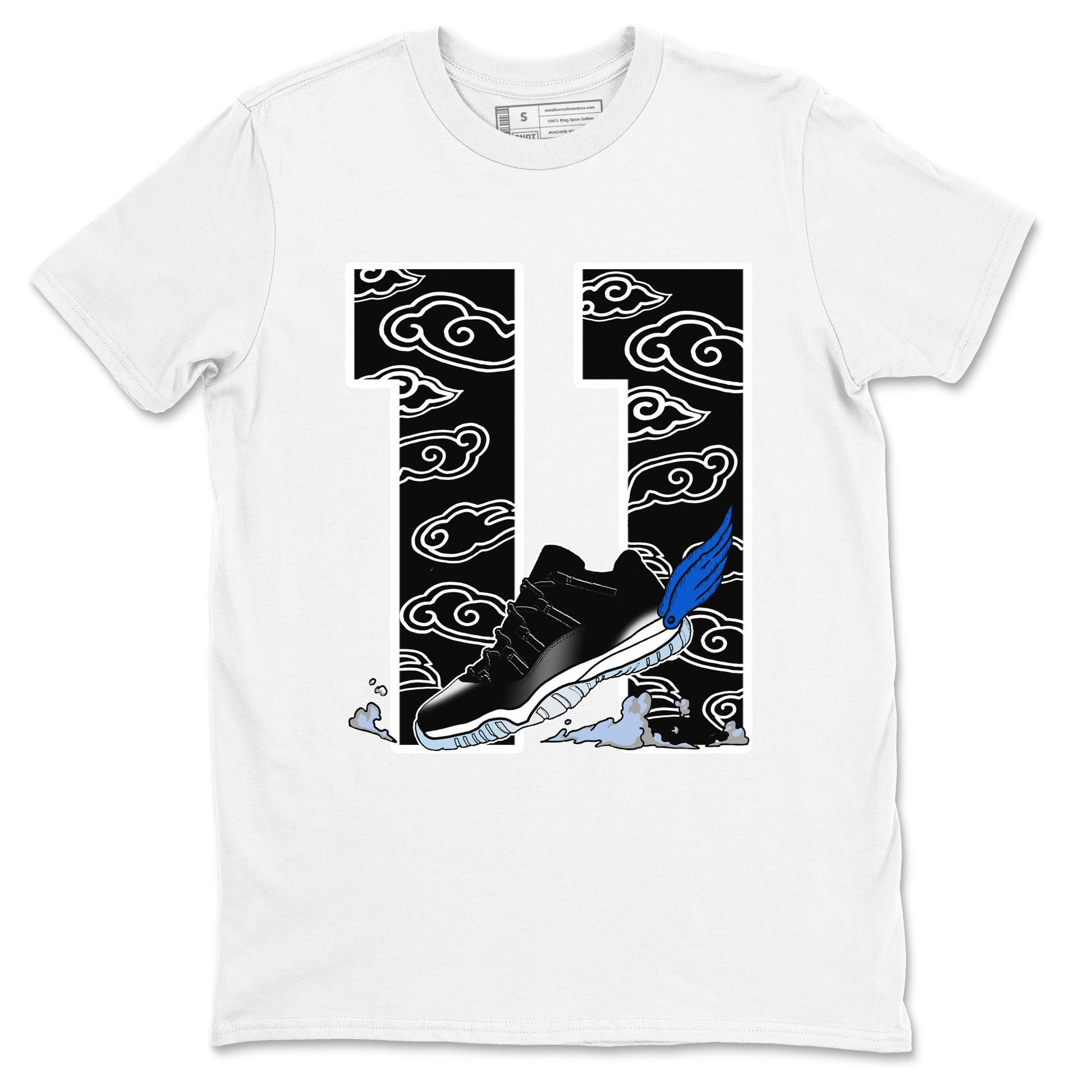 11s Low Space shirt to match jordans Fly To The Clouds sneaker tees Air Jordan 11 Low Space SNRT Sneaker Release Tees unisex cotton White 2 crew neck shirt