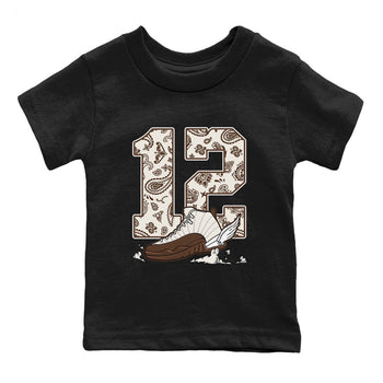 AJ12 Baroque Brown shirts to match jordans Fly To The Clouds best t shirts to wear with jordans SoleFly x Jordan 12 Baroque Brown match shoes to clothes SNRT Sneaker Tees Youth Baby Black 2 tee