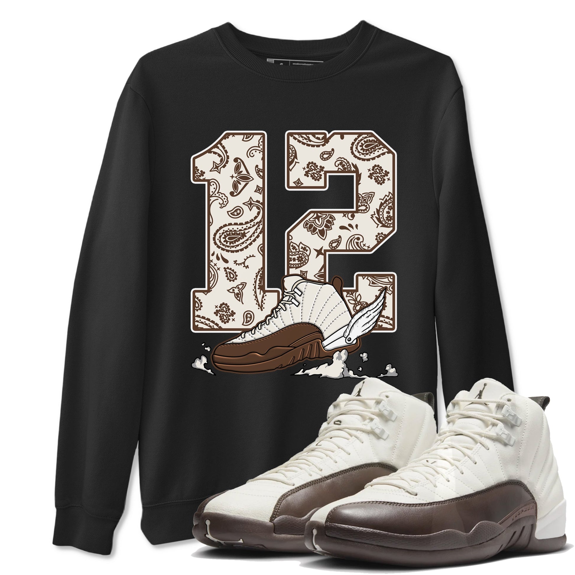AJ12 Baroque Brown shirts to match jordans Fly To The Clouds best t shirts to wear with jordans SoleFly x Jordan 12 Baroque Brown match shoes to clothes SNRT Sneaker Tees unisex cotton Black 1 shirts