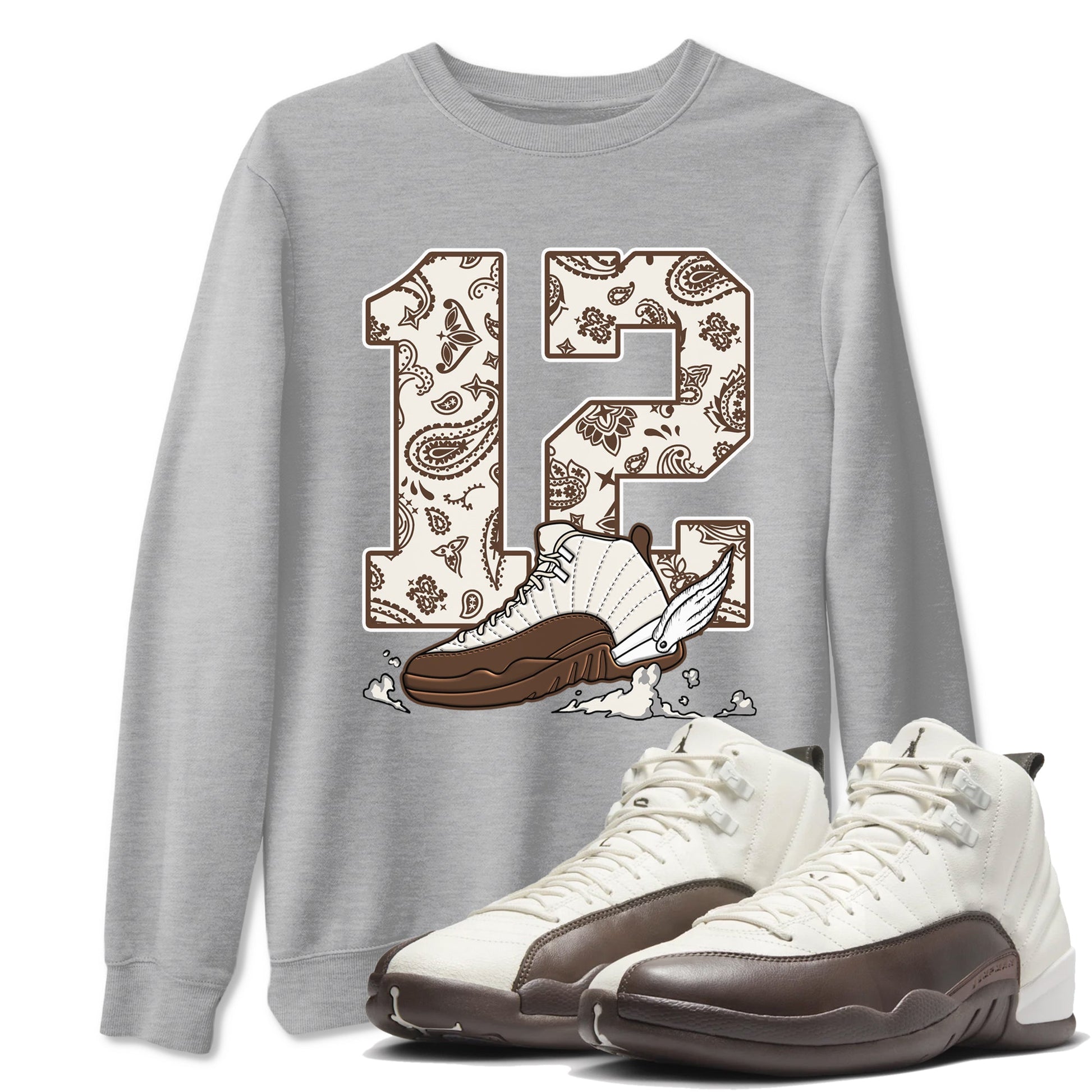 AJ12 Baroque Brown shirts to match jordans Fly To The Clouds best t shirts to wear with jordans SoleFly x Jordan 12 Baroque Brown match shoes to clothes SNRT Sneaker Tees unisex cotton Heather Grey 1 shirts