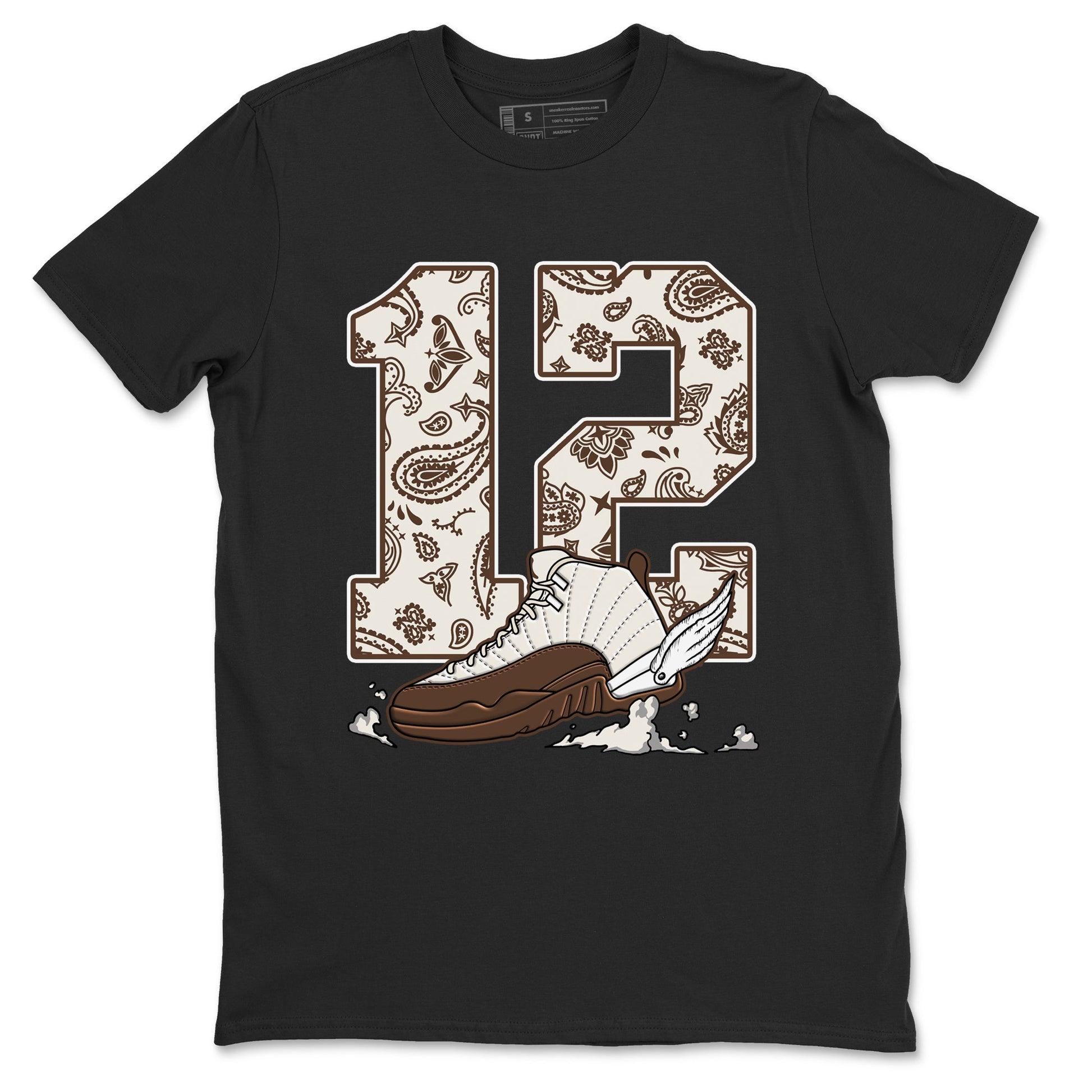 AJ12 Baroque Brown shirts to match jordans Fly To The Clouds best t shirts to wear with jordans SoleFly x Jordan 12 Baroque Brown match shoes to clothes SNRT Sneaker Tees unisex cotton Black 2 shirts