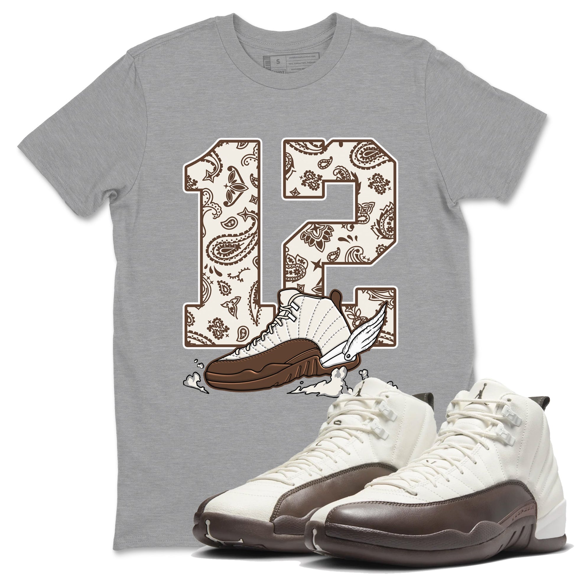 AJ12 Baroque Brown shirts to match jordans Fly To The Clouds best t shirts to wear with jordans SoleFly x Jordan 12 Baroque Brown match shoes to clothes SNRT Sneaker Tees unisex cotton Heather Grey 1 shirts