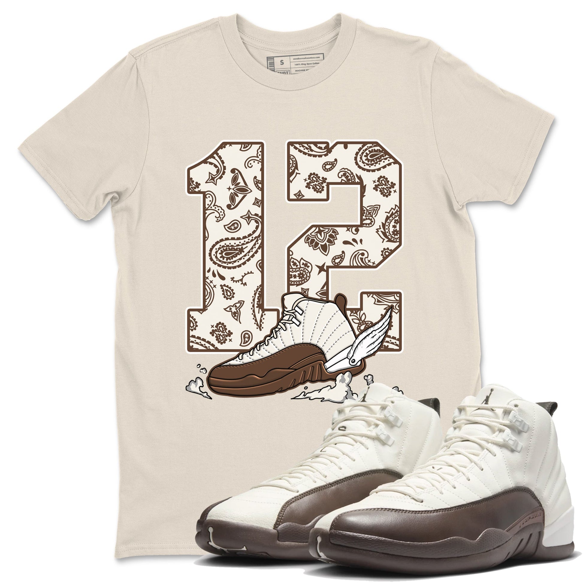 AJ12 Baroque Brown shirts to match jordans Fly To The Clouds best t shirts to wear with jordans SoleFly x Jordan 12 Baroque Brown match shoes to clothes SNRT Sneaker Tees unisex cotton Natural 1 shirts