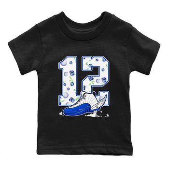 12s Blueberry shirts to match jordans Fly To The Clouds best t shirts to wear with jordans AJ12 White & Game Royal match shoes to clothes SNRT Sneaker Tees Youth Baby Black 2 tee