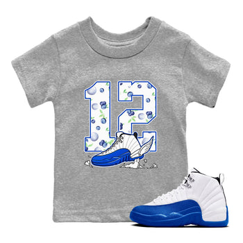12s Blueberry shirts to match jordans Fly To The Clouds best t shirts to wear with jordans AJ12 White & Game Royal match shoes to clothes SNRT Sneaker Tees Youth Baby Heather Grey 1 tee