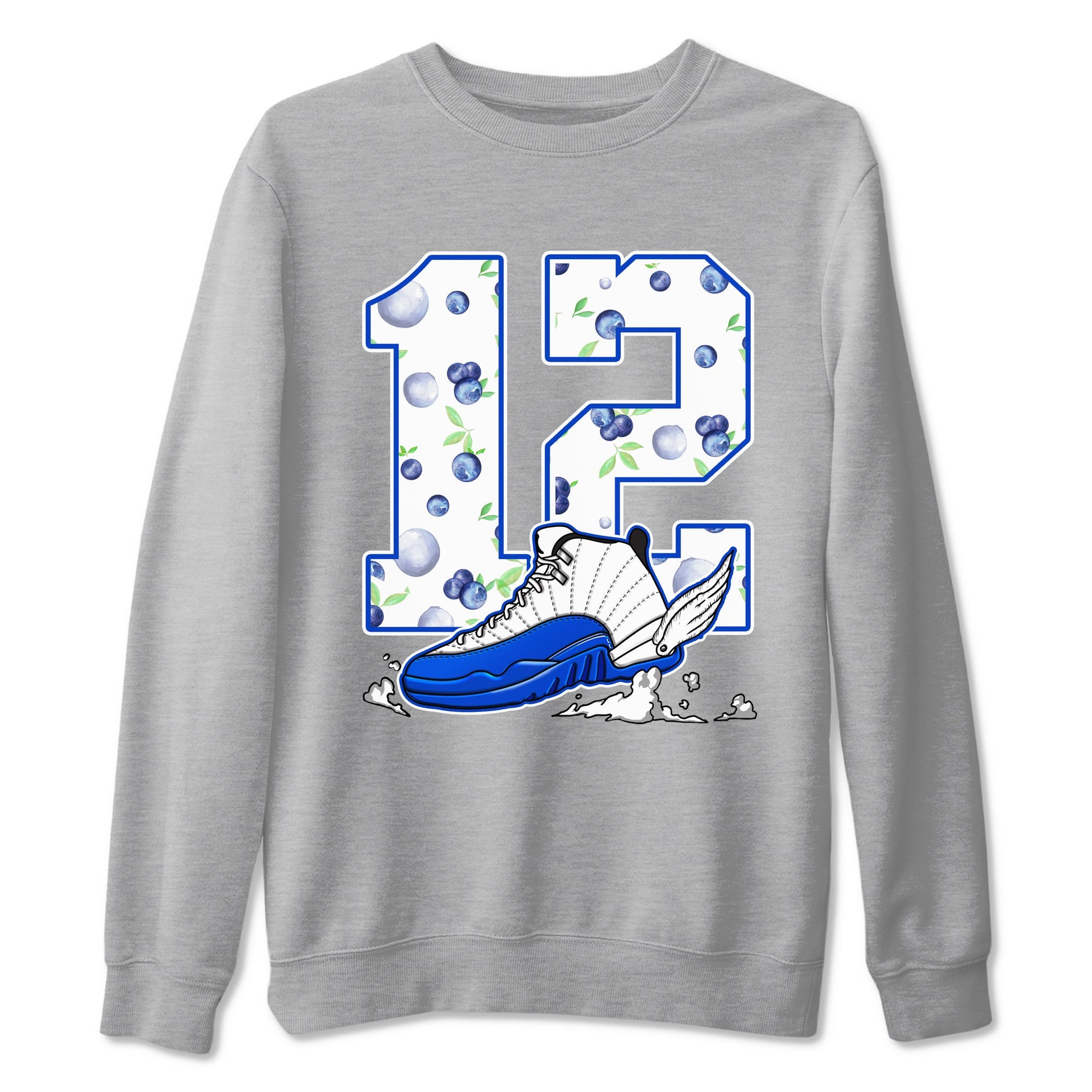 12s Blueberry shirts to match jordans Fly To The Clouds best t shirts to wear with jordans AJ12 White & Game Royal match shoes to clothes SNRT Sneaker Tees unisex cotton Heather Grey 2 shirts