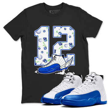 12s Blueberry shirts to match jordans Fly To The Clouds best t shirts to wear with jordans AJ12 White & Game Royal match shoes to clothes SNRT Sneaker Tees unisex cotton Black 1 shirts