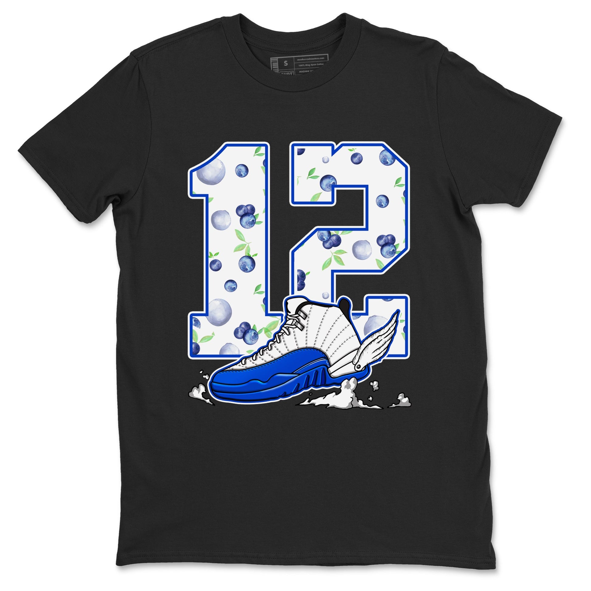 12s Blueberry shirts to match jordans Fly To The Clouds best t shirts to wear with jordans AJ12 White & Game Royal match shoes to clothes SNRT Sneaker Tees unisex cotton Black 2 shirts