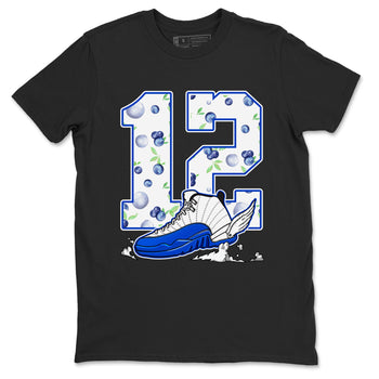 12s Blueberry shirts to match jordans Fly To The Clouds best t shirts to wear with jordans AJ12 White & Game Royal match shoes to clothes SNRT Sneaker Tees unisex cotton Black 2 shirts