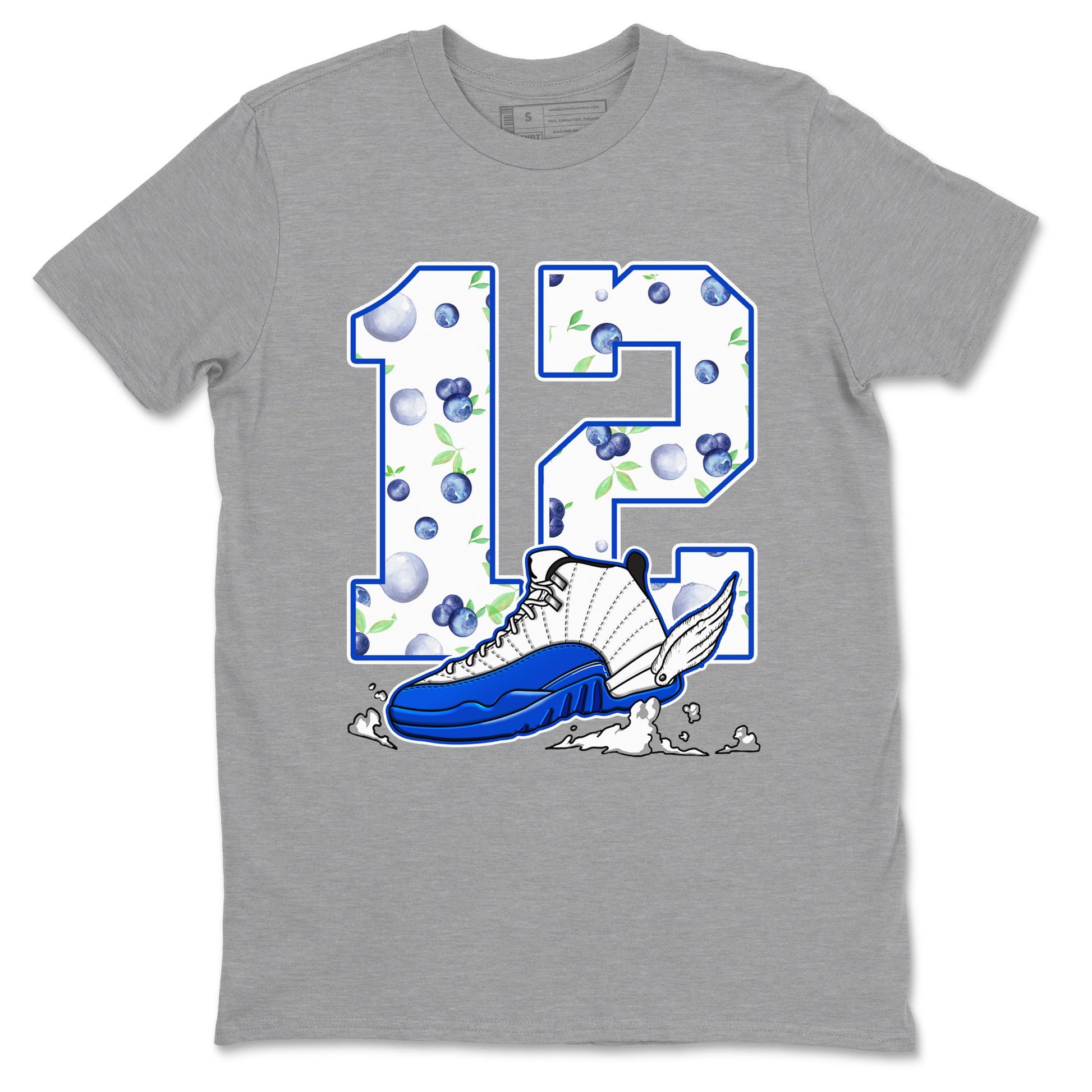 12s Blueberry shirts to match jordans Fly To The Clouds best t shirts to wear with jordans AJ12 White & Game Royal match shoes to clothes SNRT Sneaker Tees unisex cotton Heather Grey 2 shirts