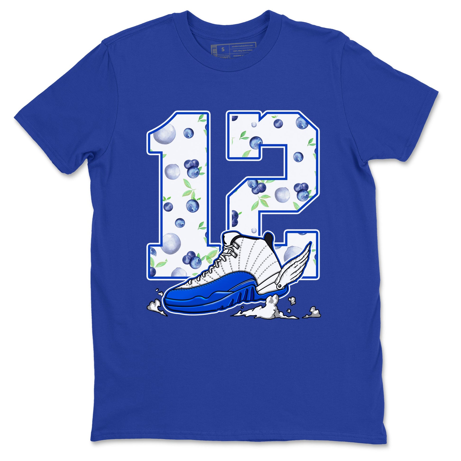 12s Blueberry shirts to match jordans Fly To The Clouds best t shirts to wear with jordans AJ12 White & Game Royal match shoes to clothes SNRT Sneaker Tees unisex cotton Royal Blue 2 shirts