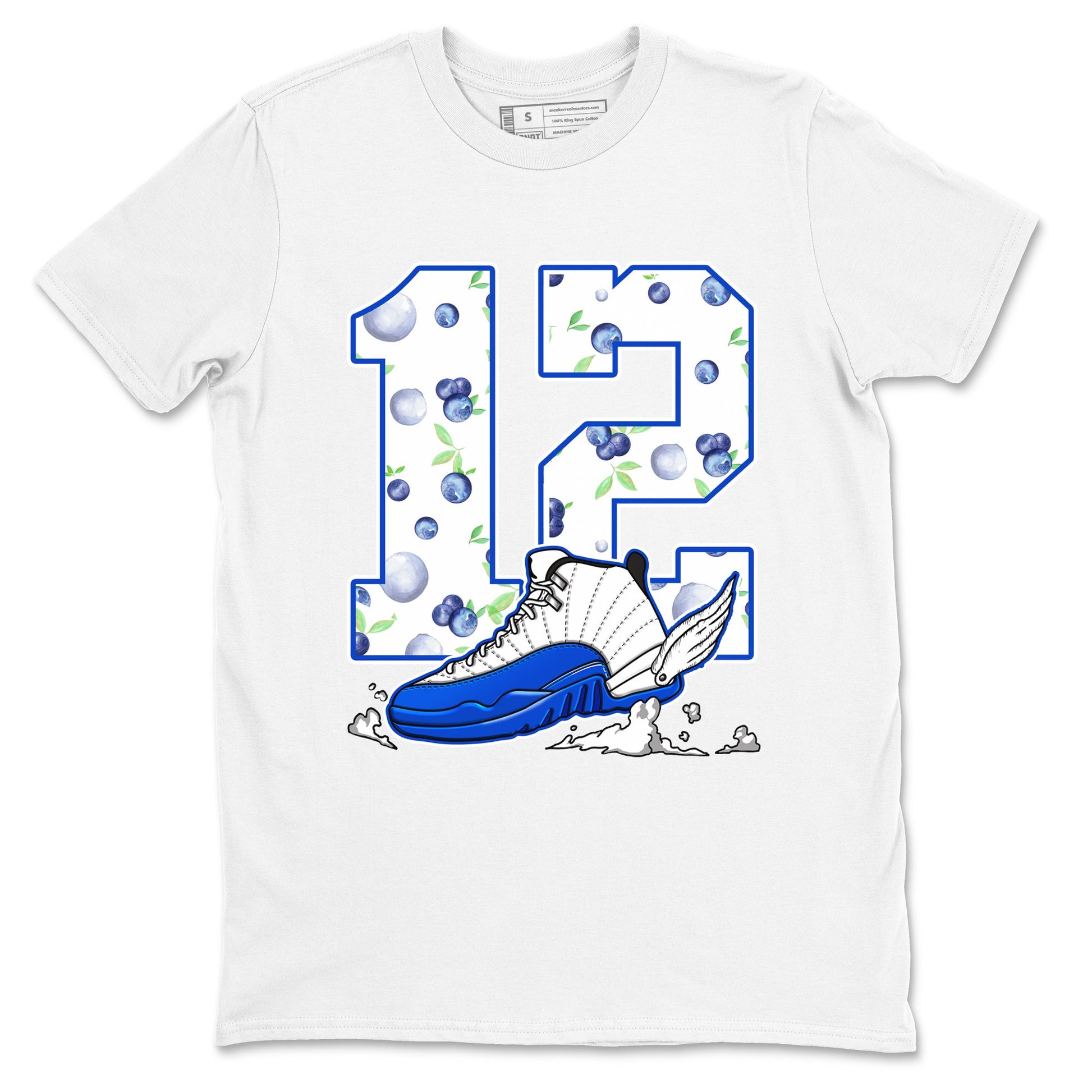 12s Blueberry shirts to match jordans Fly To The Clouds best t shirts to wear with jordans AJ12 White & Game Royal match shoes to clothes SNRT Sneaker Tees unisex cotton White 2 shirts