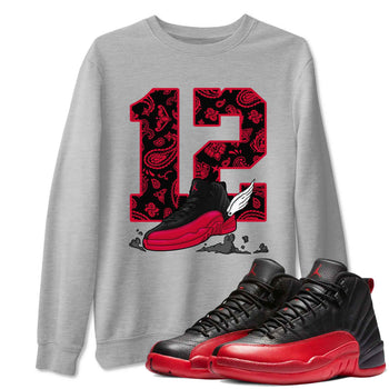 12s Flu Game shirts to match jordans Fly To The Clouds best t shirts to wear with jordans Air Jordan 12 Retro Flu Black and Varsity Red match shoes to clothes SNRT Sneaker Tees unisex cotton Heather Grey 1 shirts