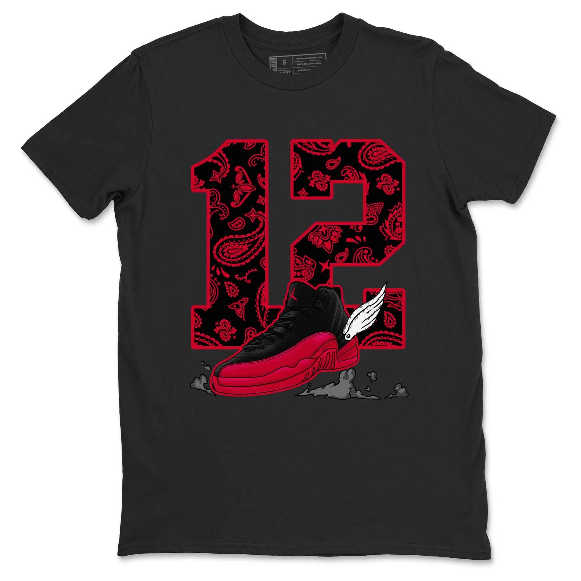 12s Flu Game shirts to match jordans Fly To The Clouds best t shirts to wear with jordans Air Jordan 12 Retro Flu Black and Varsity Red match shoes to clothes SNRT Sneaker Tees unisex cotton Black 2 shirts