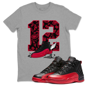 12s Flu Game shirts to match jordans Fly To The Clouds best t shirts to wear with jordans Air Jordan 12 Retro Flu Black and Varsity Red match shoes to clothes SNRT Sneaker Tees unisex cotton Heather Grey 1 shirts
