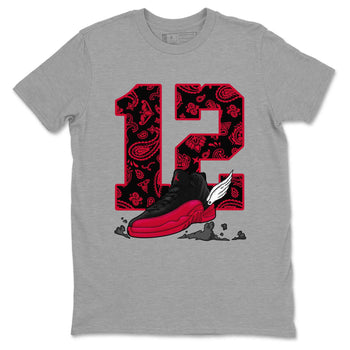 12s Flu Game shirts to match jordans Fly To The Clouds best t shirts to wear with jordans Air Jordan 12 Retro Flu Black and Varsity Red match shoes to clothes SNRT Sneaker Tees unisex cotton Heather Grey 2 shirts
