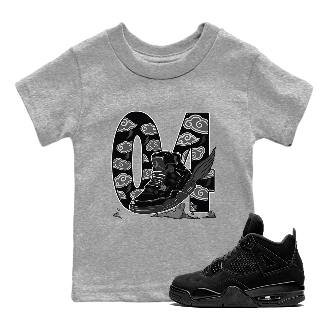 4s Black Cat shirts to match jordans Fly To The Clouds sneaker match tees Air Jordan 4 Black Cat match shoes to clothes SNRT Sneaker Tees Youth Baby Heather Grey 1 tee