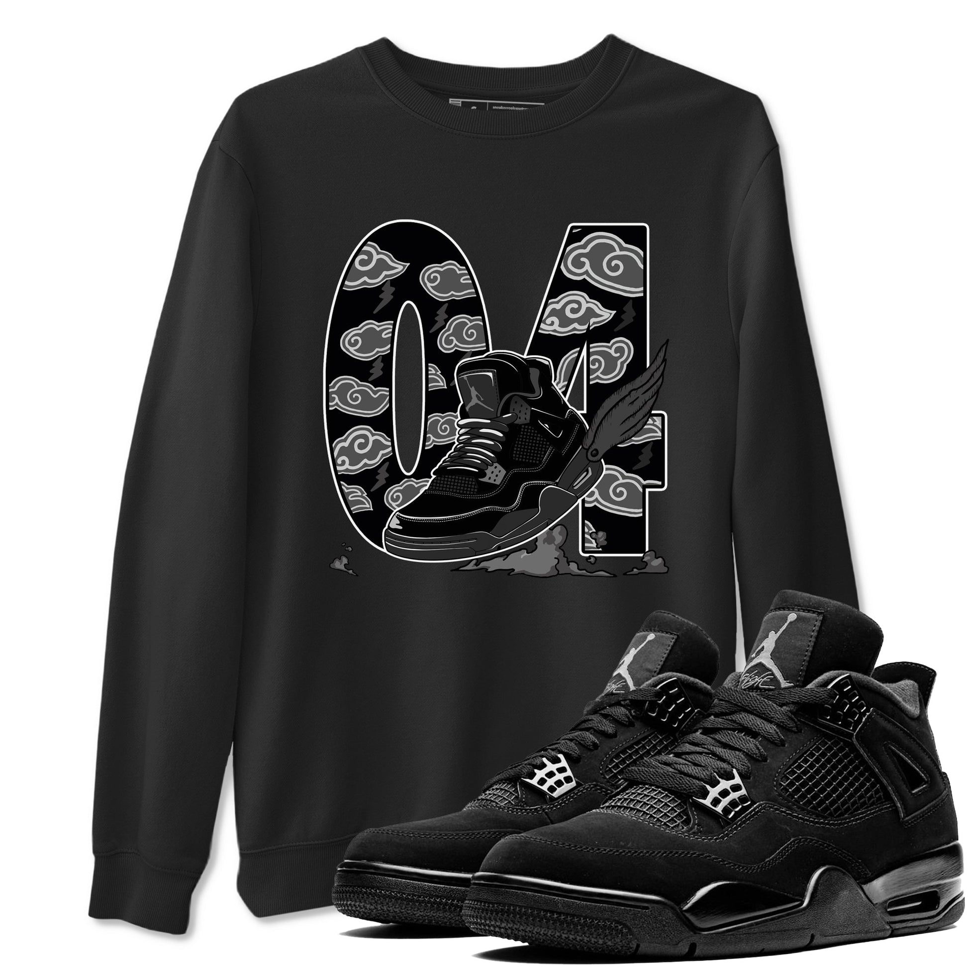 4s Black Cat shirts to match jordans Fly To The Clouds sneaker match tees Air Jordan 4 Black Cat match shoes to clothes SNRT Sneaker Tees unisex cotton Black 1 shirts