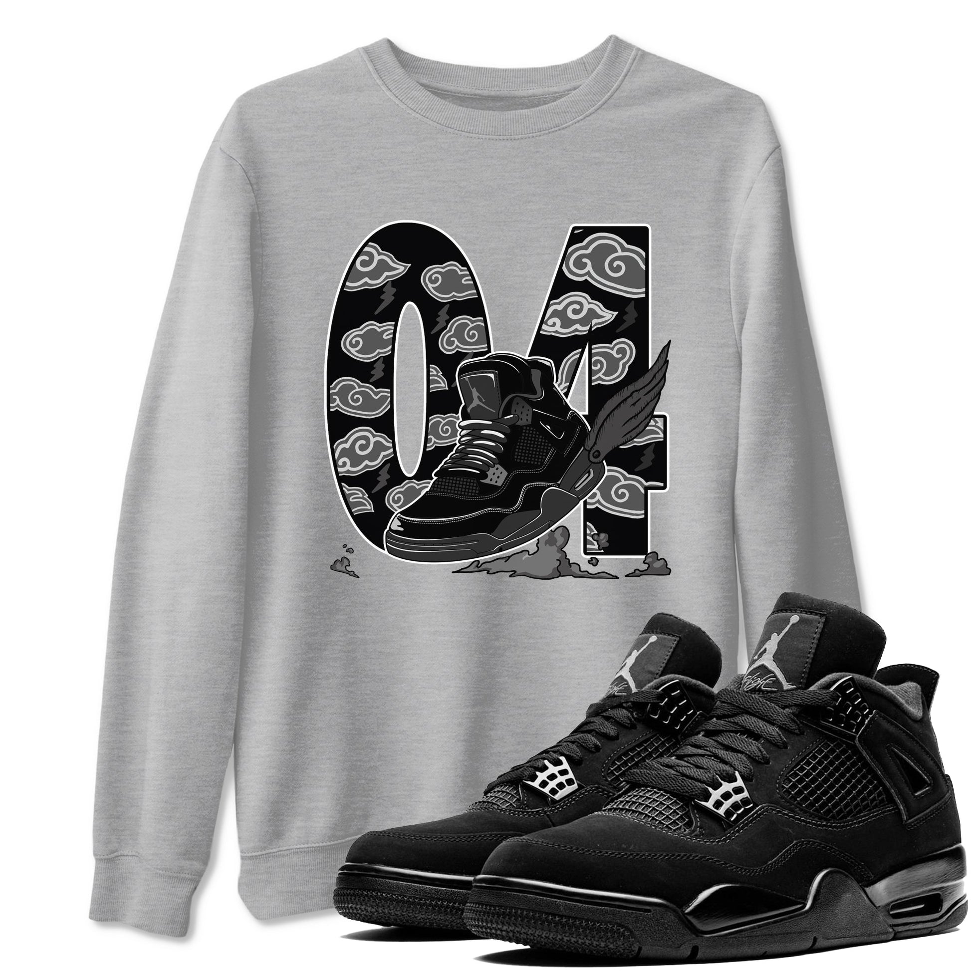 4s Black Cat shirts to match jordans Fly To The Clouds sneaker match tees Air Jordan 4 Black Cat match shoes to clothes SNRT Sneaker Tees unisex cotton Heather Grey 1 shirts