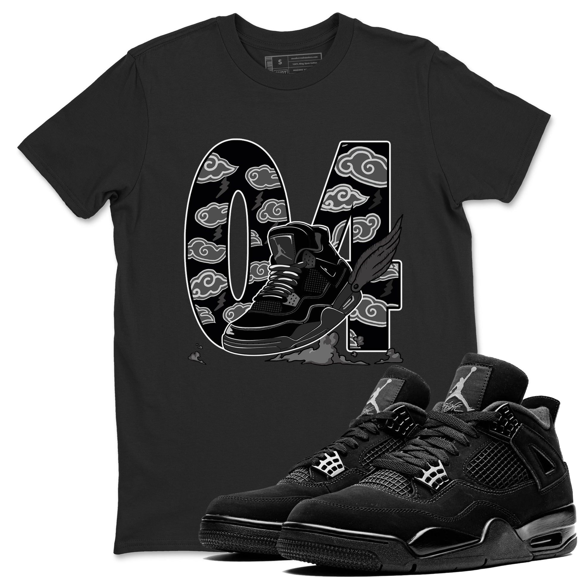4s Black Cat shirts to match jordans Fly To The Clouds sneaker match tees Air Jordan 4 Black Cat match shoes to clothes SNRT Sneaker Tees unisex cotton Black 1 shirts