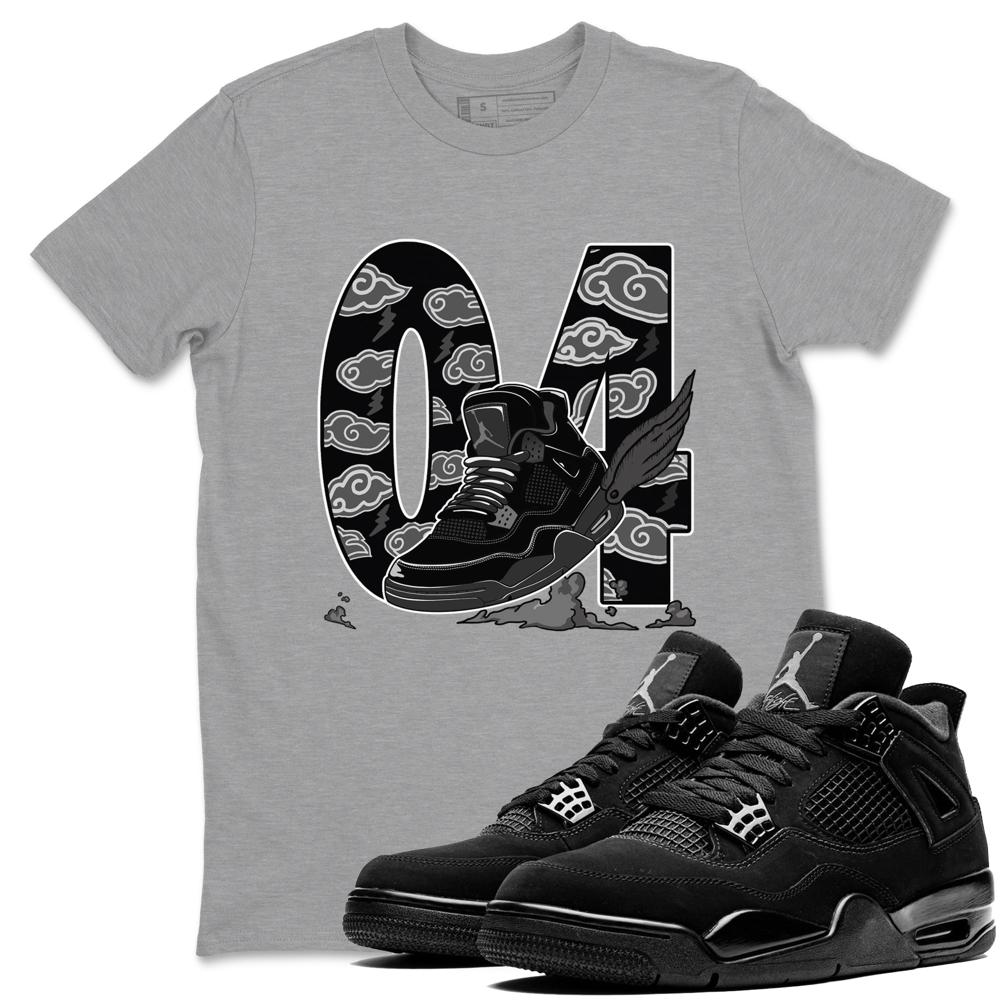 4s Black Cat shirts to match jordans Fly To The Clouds sneaker match tees Air Jordan 4 Black Cat match shoes to clothes SNRT Sneaker Tees unisex cotton Heather Grey 1 shirts