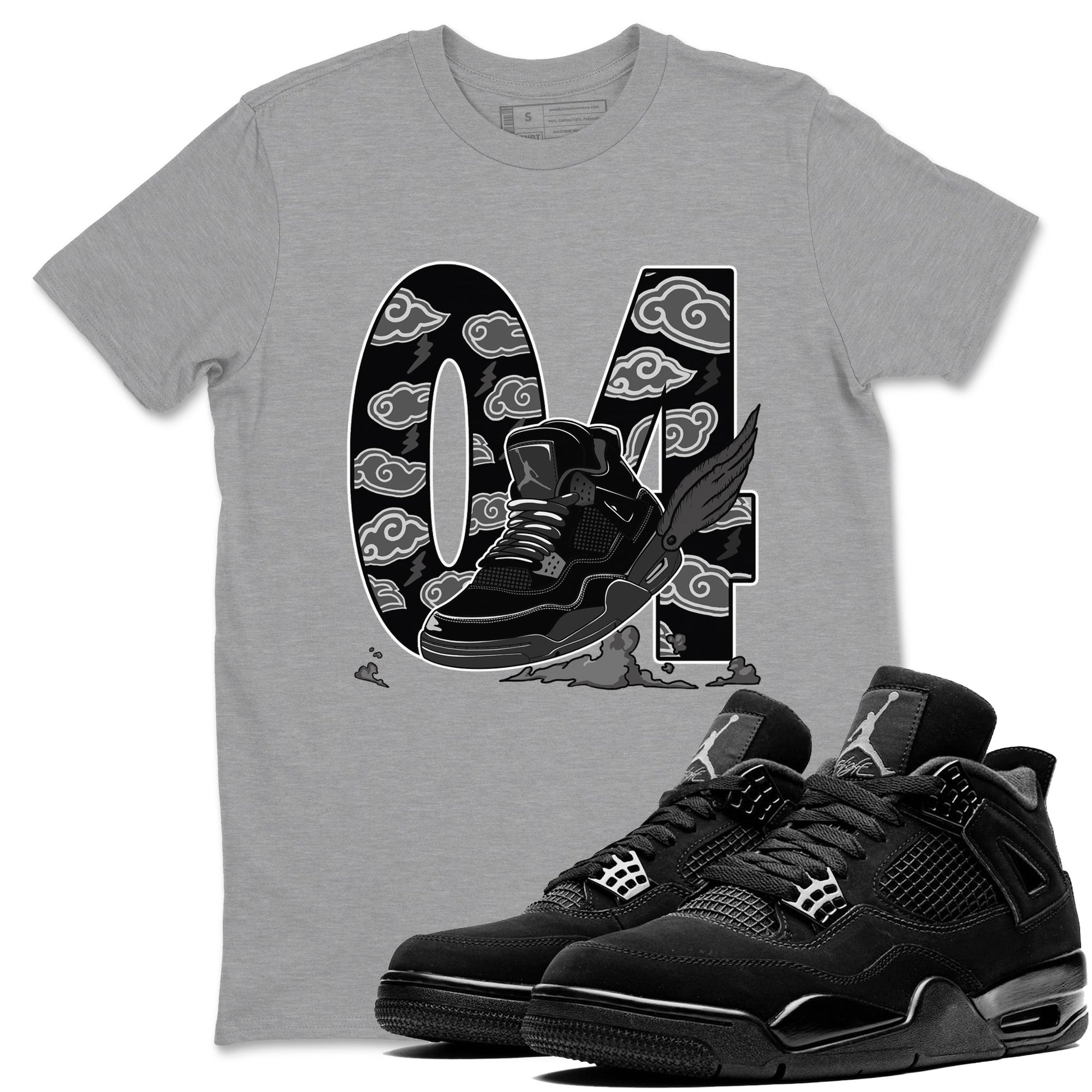 4s Black Cat shirts to match jordans Fly To The Clouds sneaker match tees Air Jordan 4 Black Cat match shoes to clothes SNRT Sneaker Tees unisex cotton Heather Grey 1 shirts