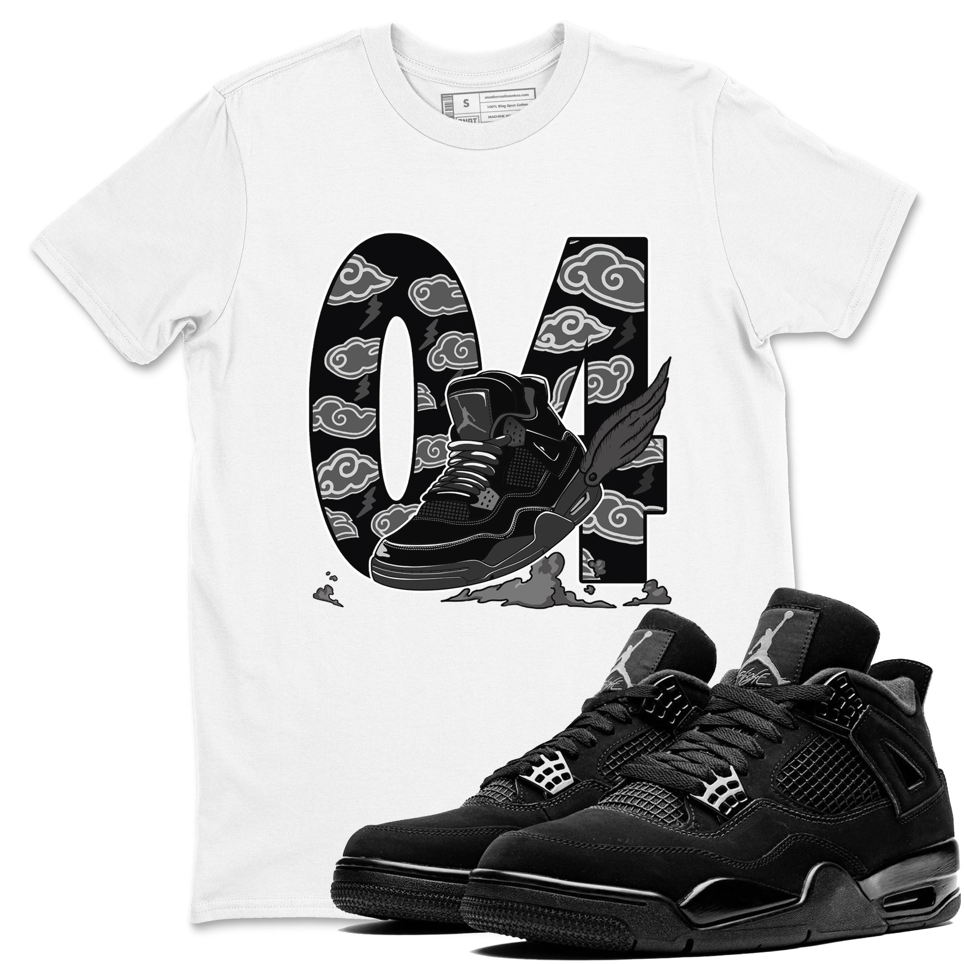 4s Black Cat shirts to match jordans Fly To The Clouds sneaker match tees Air Jordan 4 Black Cat match shoes to clothes SNRT Sneaker Tees unisex cotton White 1 shirts