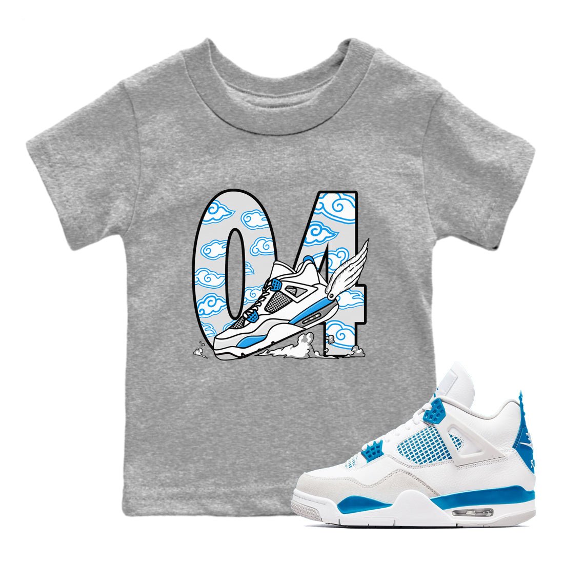 4s Military Blue shirt to match jordans Fly To The Clouds sneaker tees Air Jordan 4 Military Blue SNRT sneaker release tees baby toddler Heather Grey 1 cotton Shirt