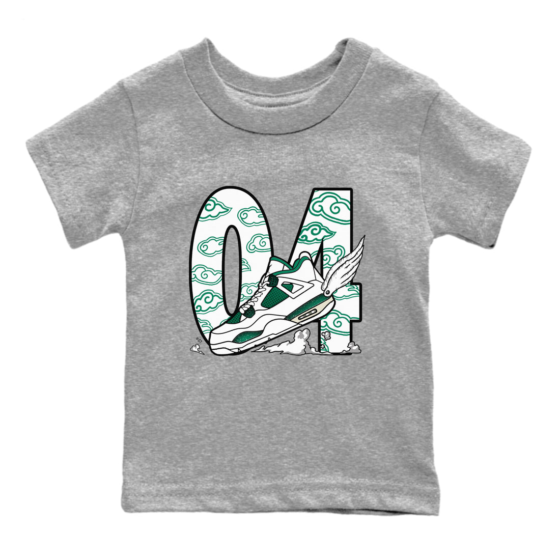 4s Oxidized Green shirts to match jordans Fly To The Clouds sneaker match tees Air Jordan 4 Oxidized Green SNRT Sneaker Tees streetwear brand Baby and Youth Heather Grey 2 cotton tee