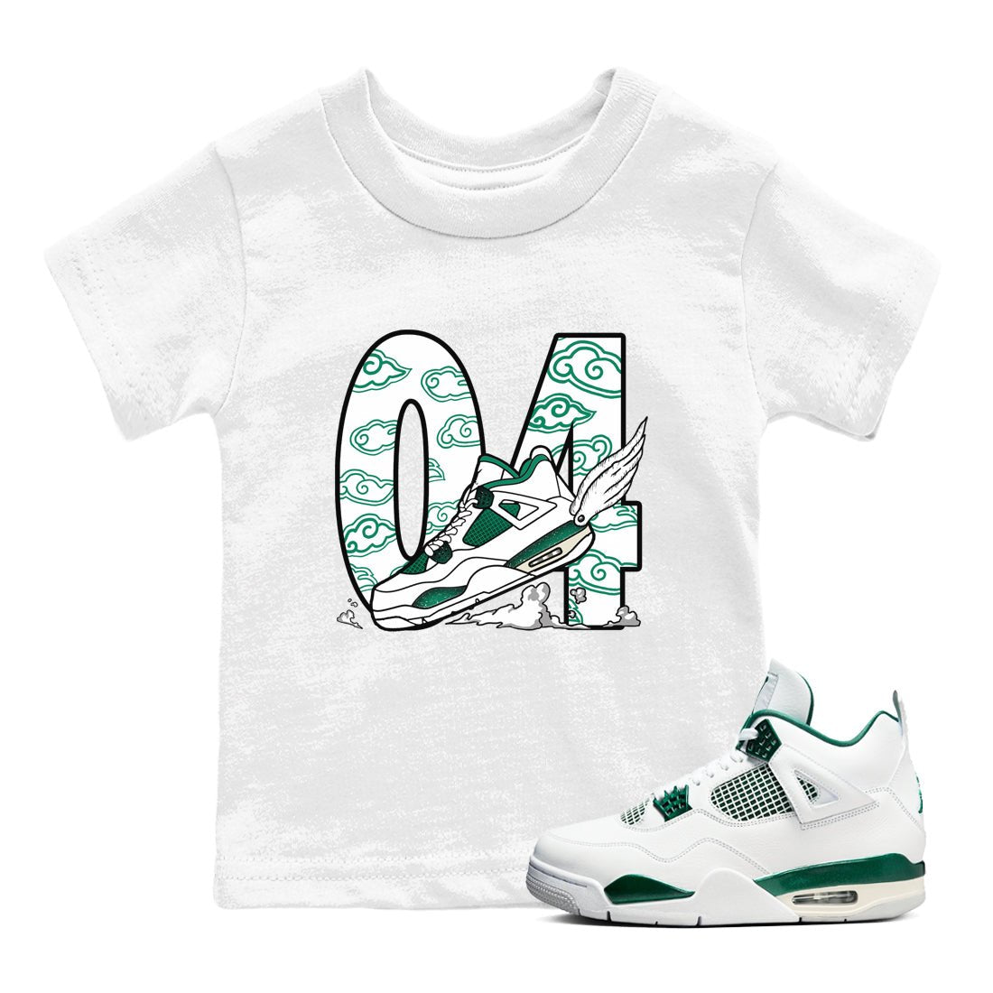 4s Oxidized Green shirts to match jordans Fly To The Clouds sneaker match tees Air Jordan 4 Oxidized Green SNRT Sneaker Tees streetwear brand Baby and Youth White 1 cotton tee