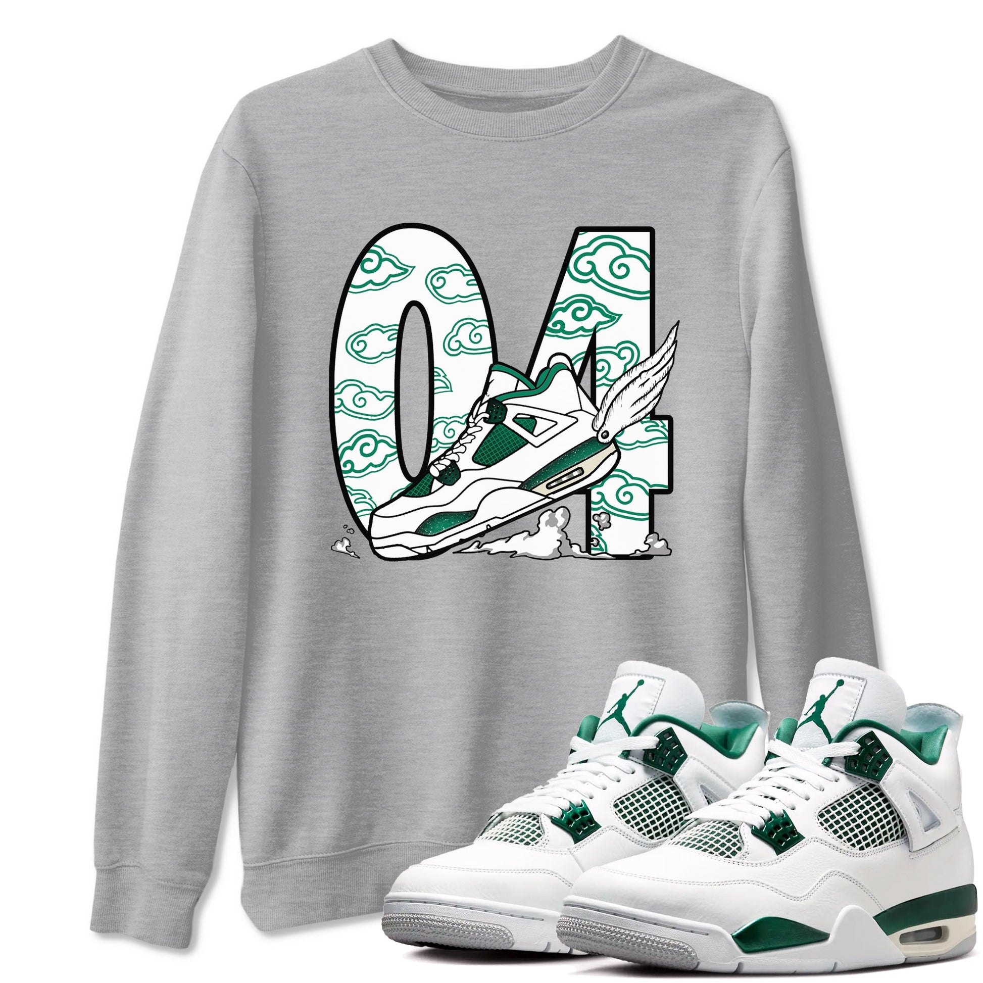 4s Oxidized Green shirts to match jordans Fly To The Clouds sneaker match tees Air Jordan 4 Oxidized Green SNRT Sneaker Tees streetwear brand Heather Grey 1 unisex cotton tee
