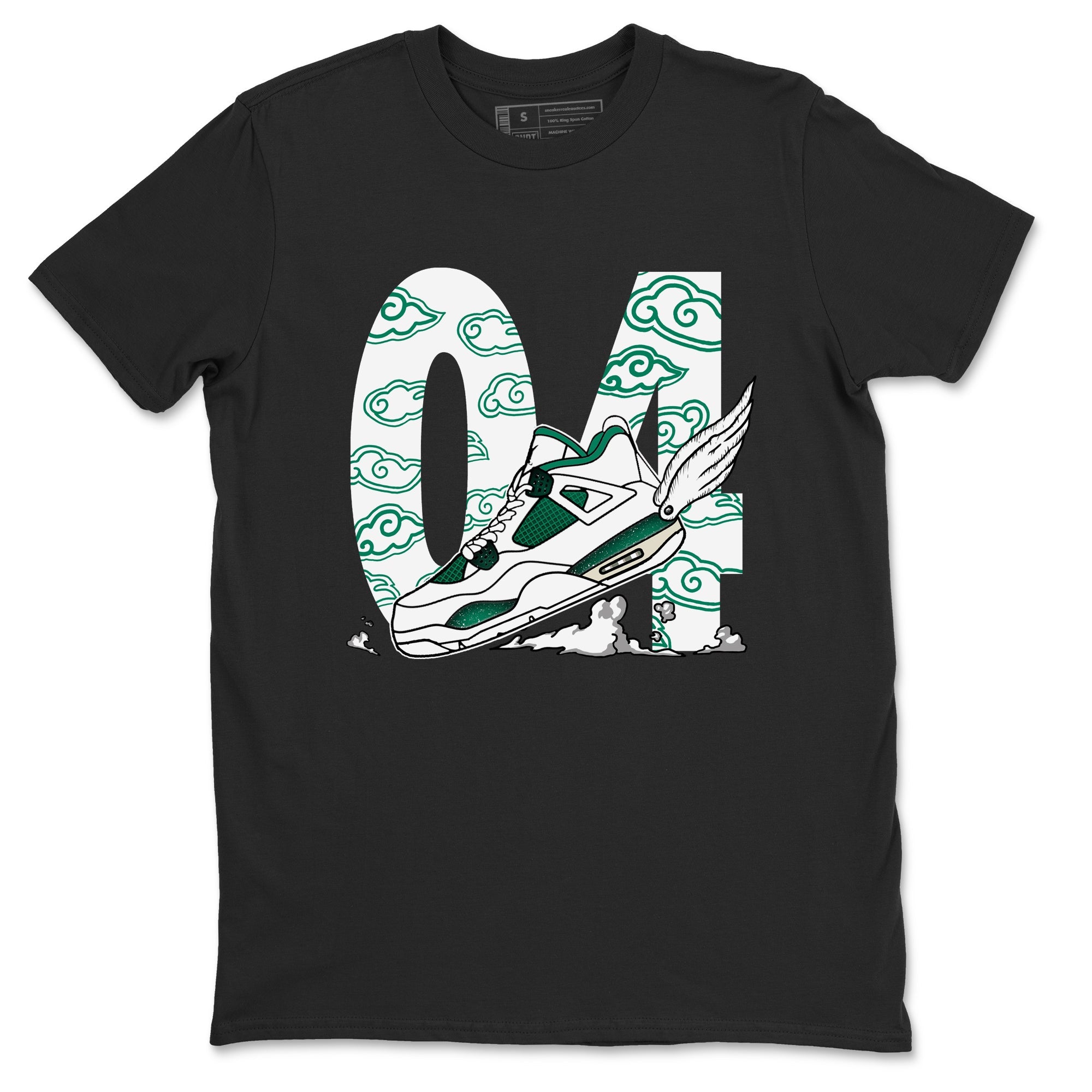 4s Oxidized Green shirts to match jordans Fly To The Clouds sneaker match tees Air Jordan 4 Oxidized Green SNRT Sneaker Tees streetwear brand Black 2 unisex cotton tee