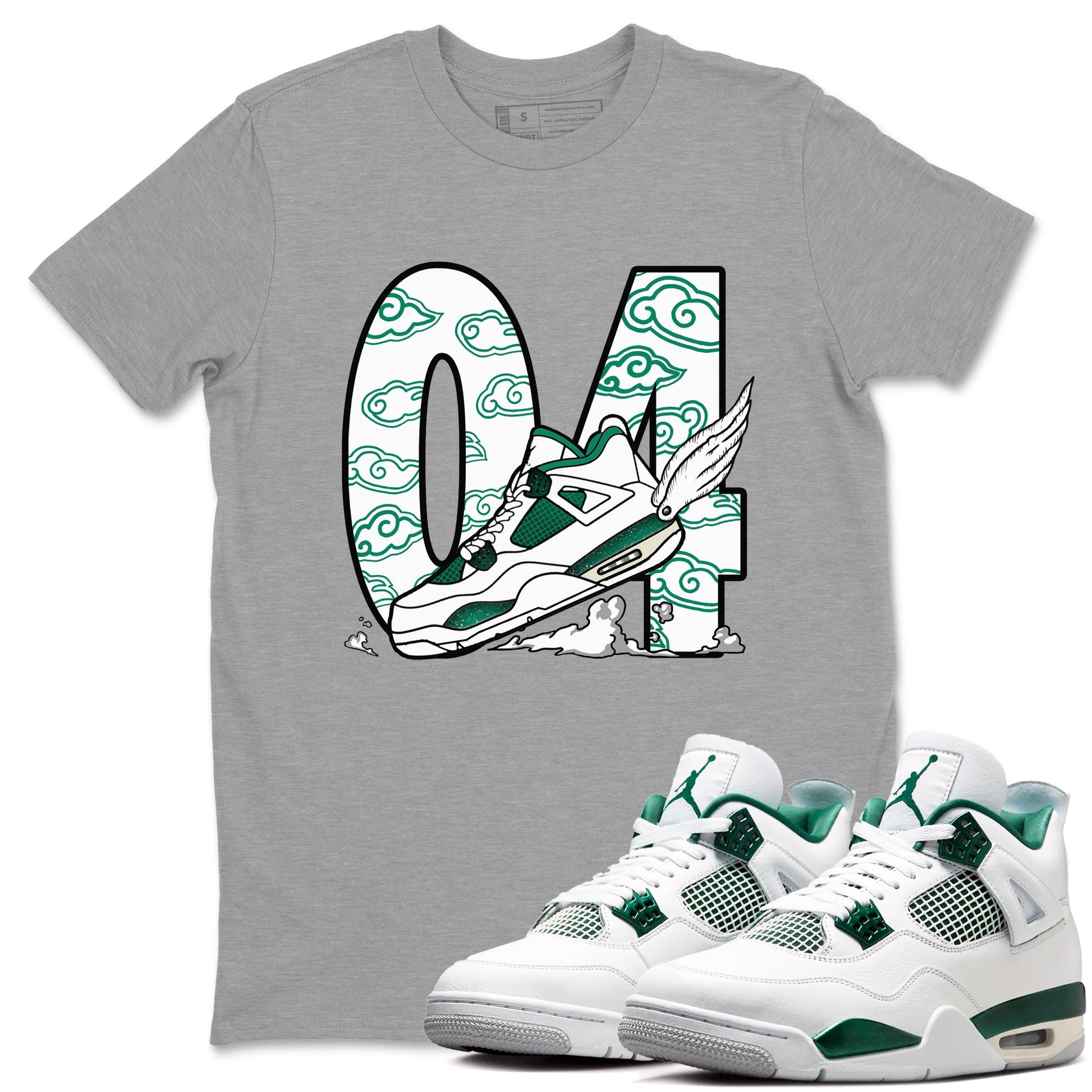 4s Oxidized Green shirts to match jordans Fly To The Clouds sneaker match tees Air Jordan 4 Oxidized Green SNRT Sneaker Tees streetwear brand Heather Grey 1 unisex cotton tee