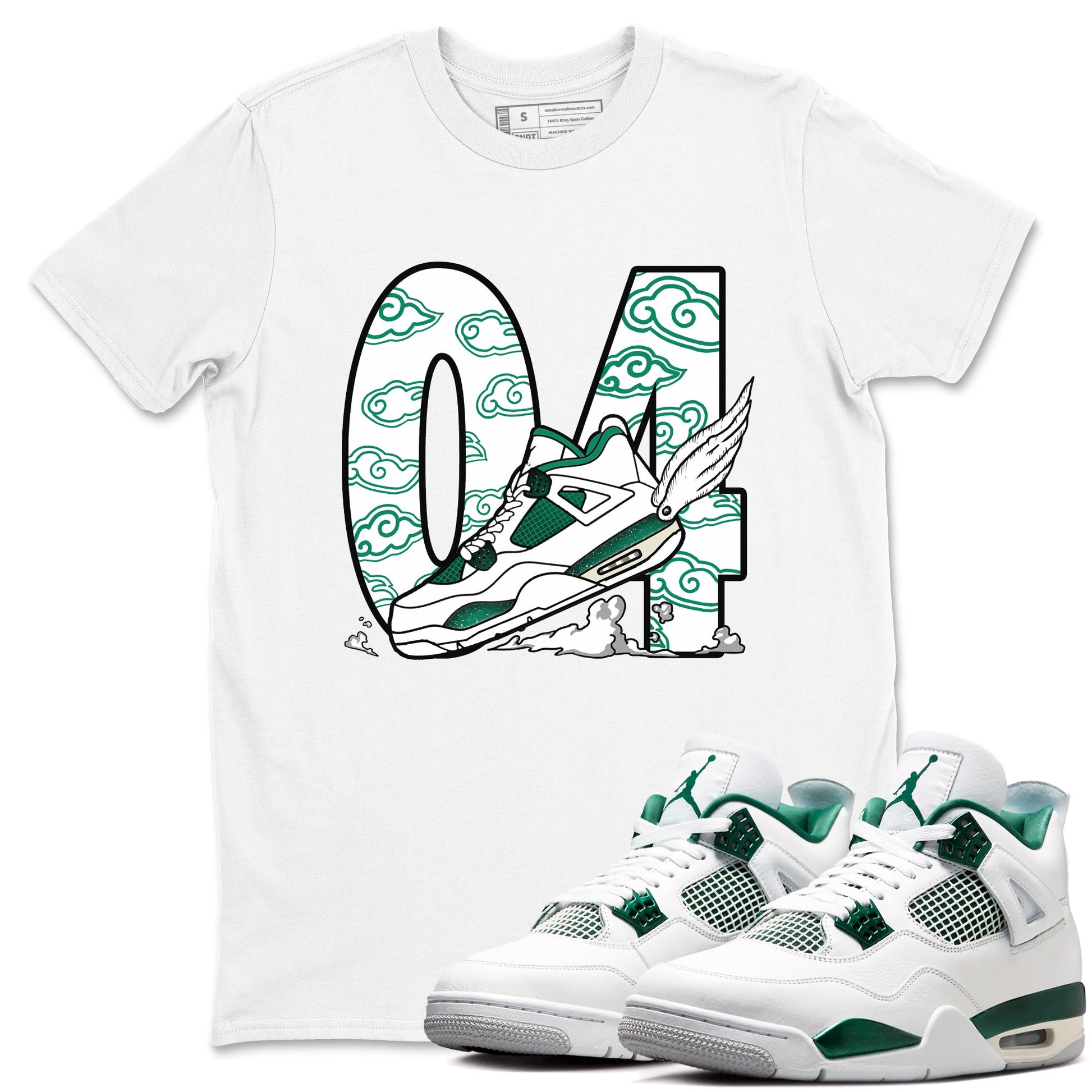 4s Oxidized Green shirts to match jordans Fly To The Clouds sneaker match tees Air Jordan 4 Oxidized Green SNRT Sneaker Tees streetwear brand White 1 unisex cotton tee