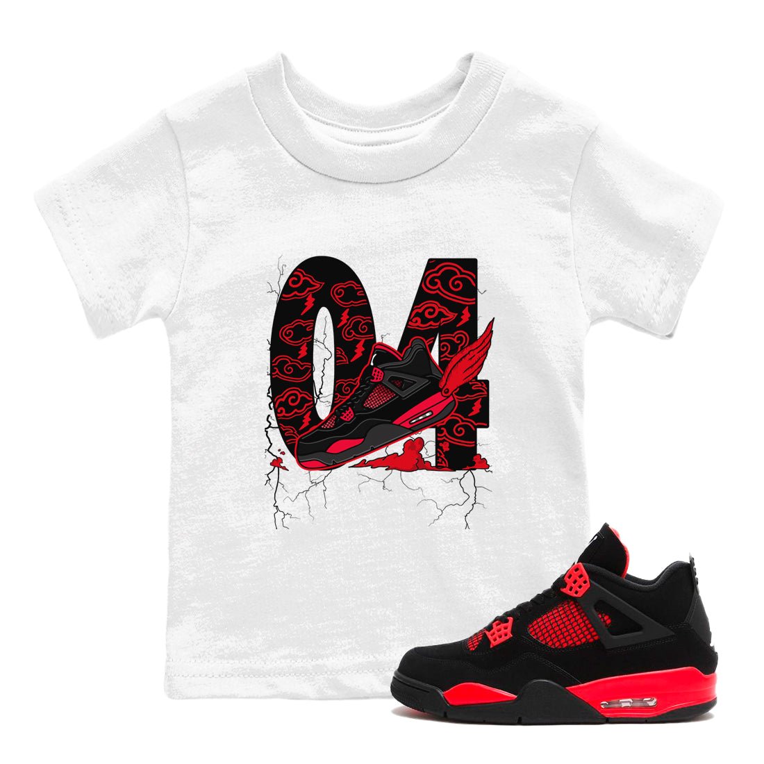 4s Red Thunder shirts to match jordans Fly To The Clouds sneaker match tees Air Jordan 4 Red Thunder SNRT Sneaker Tees streetwear brand Baby and Youth White 1 cotton tee