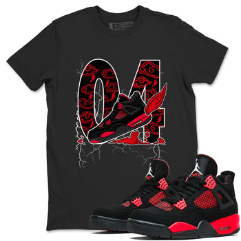 4s Red Thunder shirts to match jordans Fly To The Clouds sneaker match tees Air Jordan 4 Red Thunder SNRT Sneaker Tees streetwear brand Black 1 unisex cotton tee