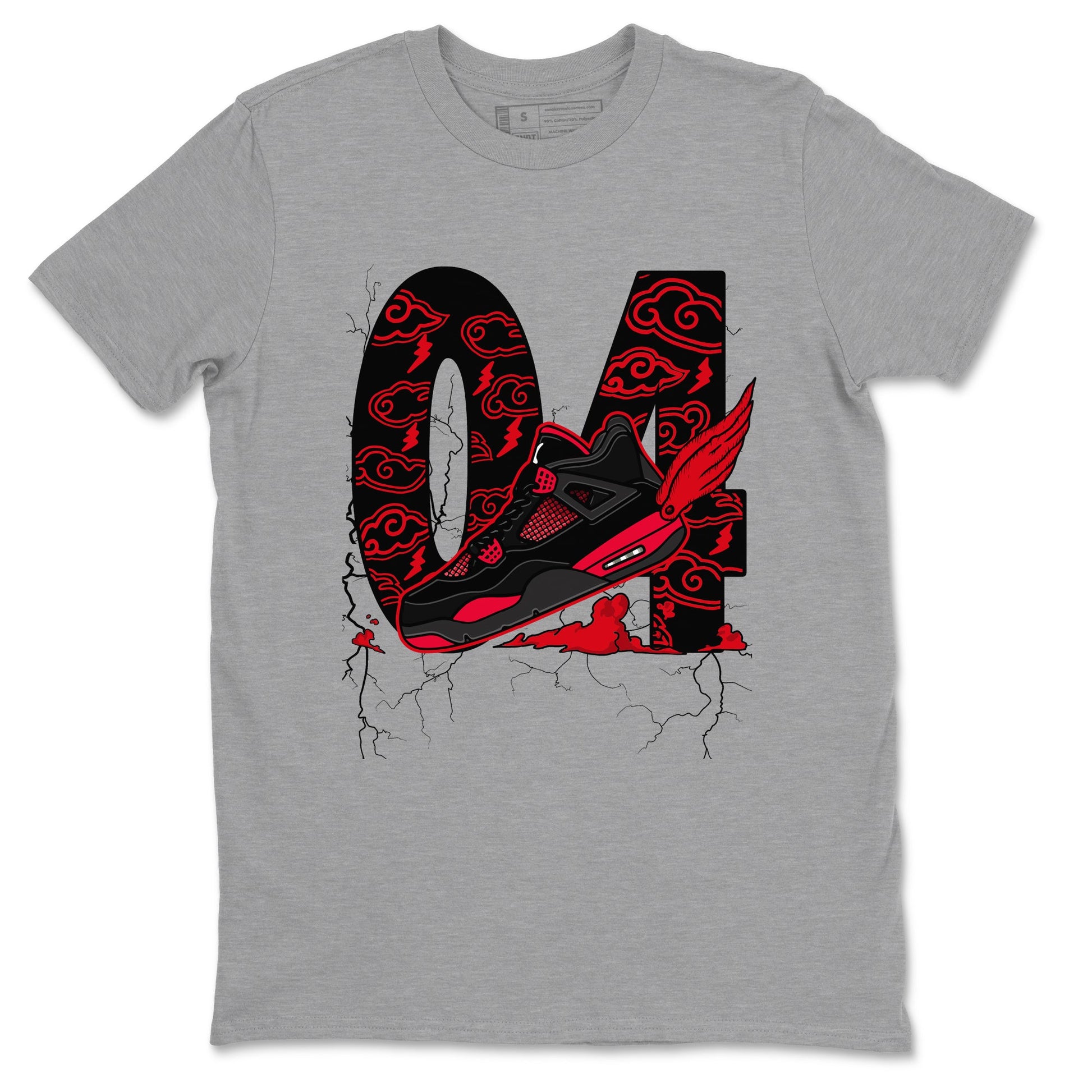 4s Red Thunder shirts to match jordans Fly To The Clouds sneaker match tees Air Jordan 4 Red Thunder SNRT Sneaker Tees streetwear brand Heather Grey 2 unisex cotton tee