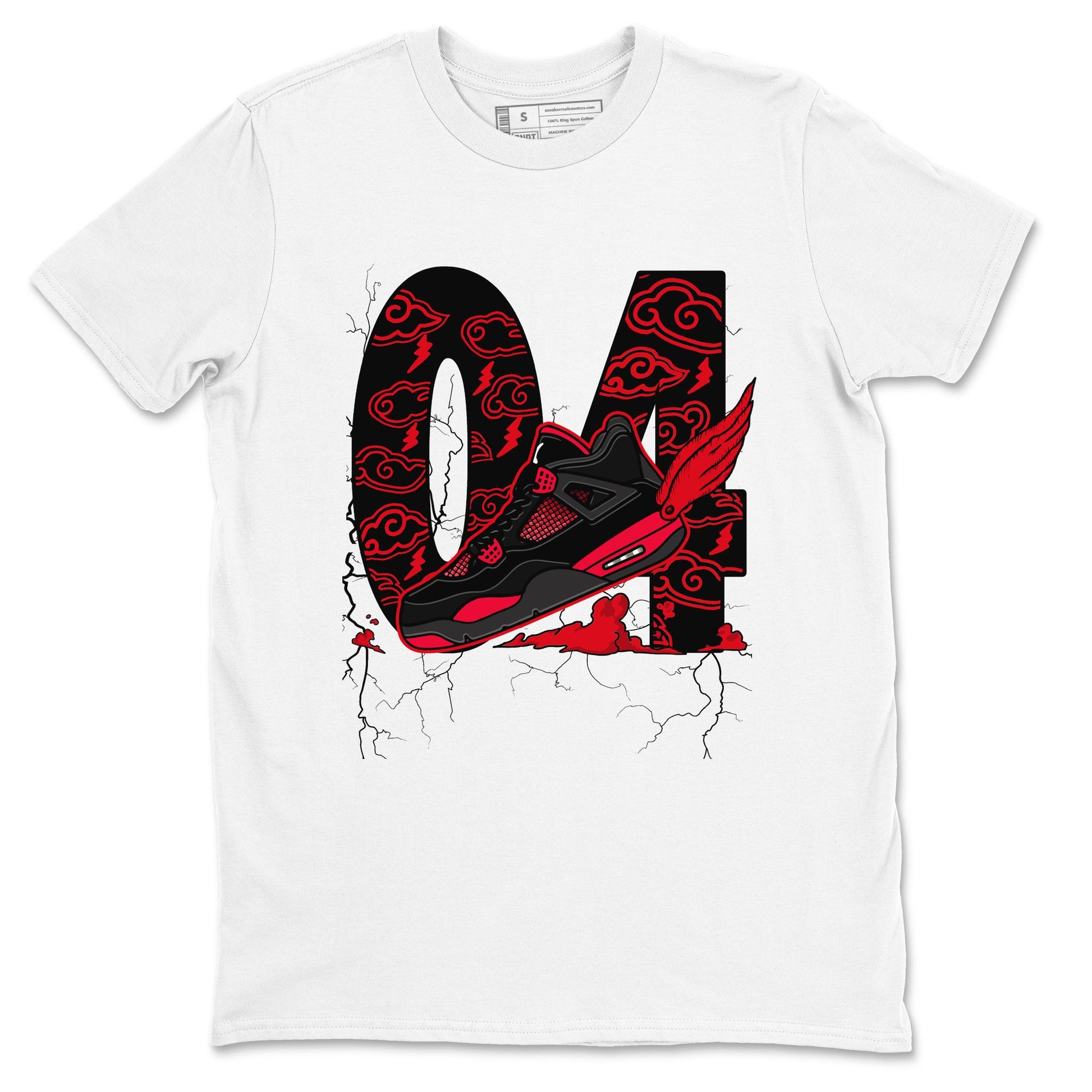 4s Red Thunder shirts to match jordans Fly To The Clouds sneaker match tees Air Jordan 4 Red Thunder SNRT Sneaker Tees streetwear brand White 2 unisex cotton tee