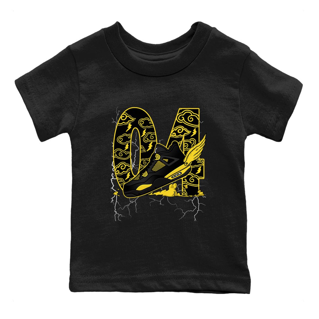 AJ4 Thunder shirts to match jordans Fly To The Clouds sneaker match tees Air Jordan 4 Thunder SNRT Sneaker Tees streetwear brand Baby and Youth Black 2 cotton tee