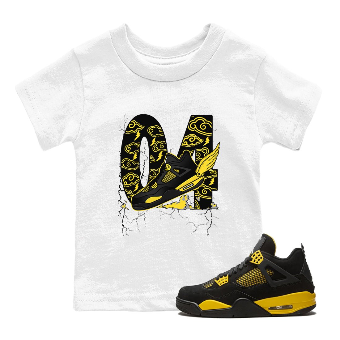 AJ4 Thunder shirts to match jordans Fly To The Clouds sneaker match tees Air Jordan 4 Thunder SNRT Sneaker Tees streetwear brand Baby and Youth White 1 cotton tee