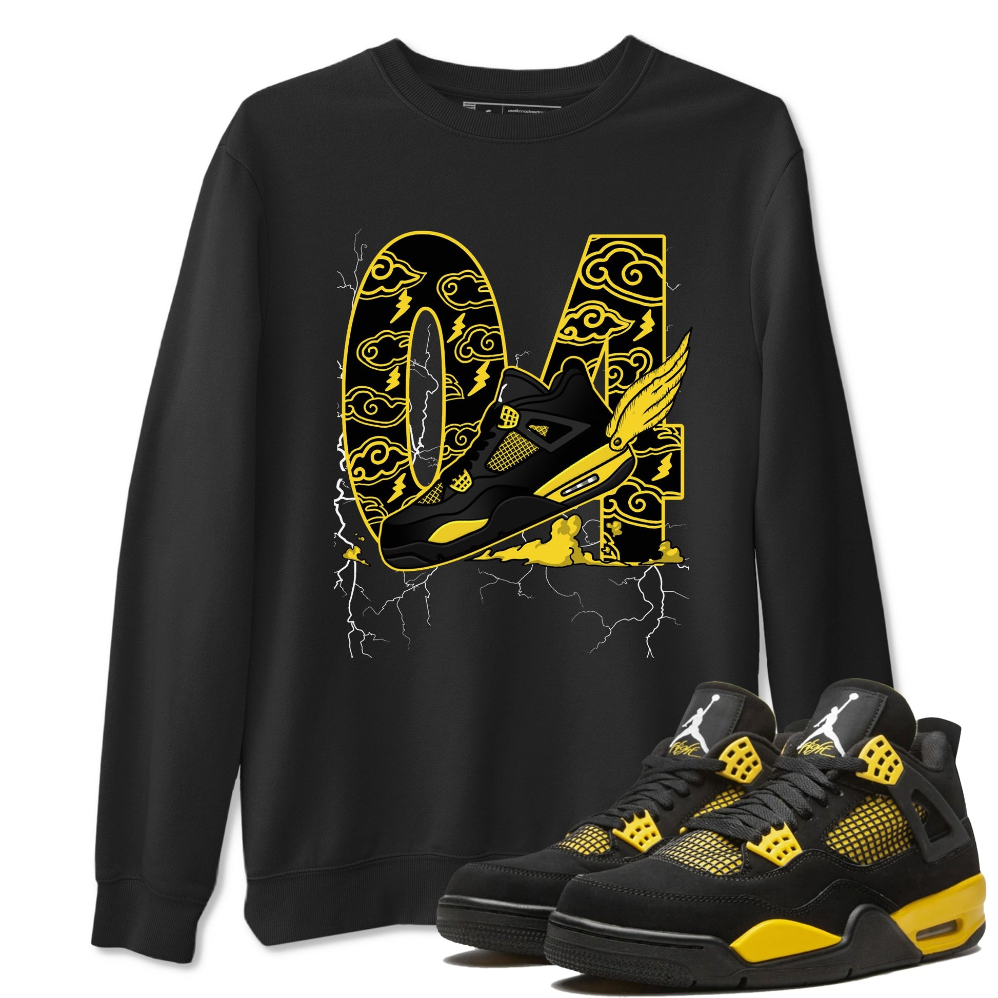 AJ4 Thunder shirts to match jordans Fly To The Clouds sneaker match tees Air Jordan 4 Thunder SNRT Sneaker Tees streetwear brand Black 1 unisex cotton tee