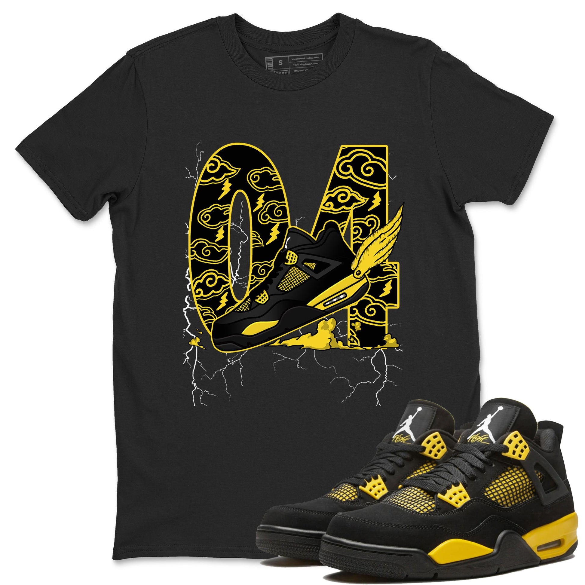 AJ4 Thunder shirts to match jordans Fly To The Clouds sneaker match tees Air Jordan 4 Thunder SNRT Sneaker Tees streetwear brand Black 1 unisex cotton tee