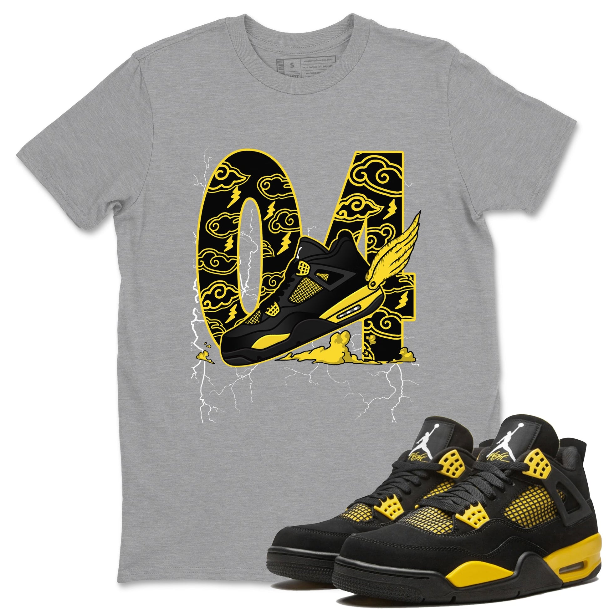 AJ4 Thunder shirts to match jordans Fly To The Clouds sneaker match tees Air Jordan 4 Thunder SNRT Sneaker Tees streetwear brand Heather Grey 1 unisex cotton tee