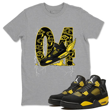 AJ4 Thunder shirts to match jordans Fly To The Clouds sneaker match tees Air Jordan 4 Thunder SNRT Sneaker Tees streetwear brand Heather Grey 1 unisex cotton tee