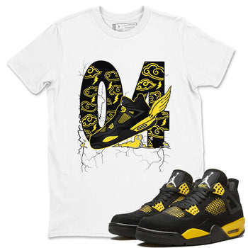AJ4 Thunder shirts to match jordans Fly To The Clouds sneaker match tees Air Jordan 4 Thunder SNRT Sneaker Tees streetwear brand White 1 unisex cotton tee