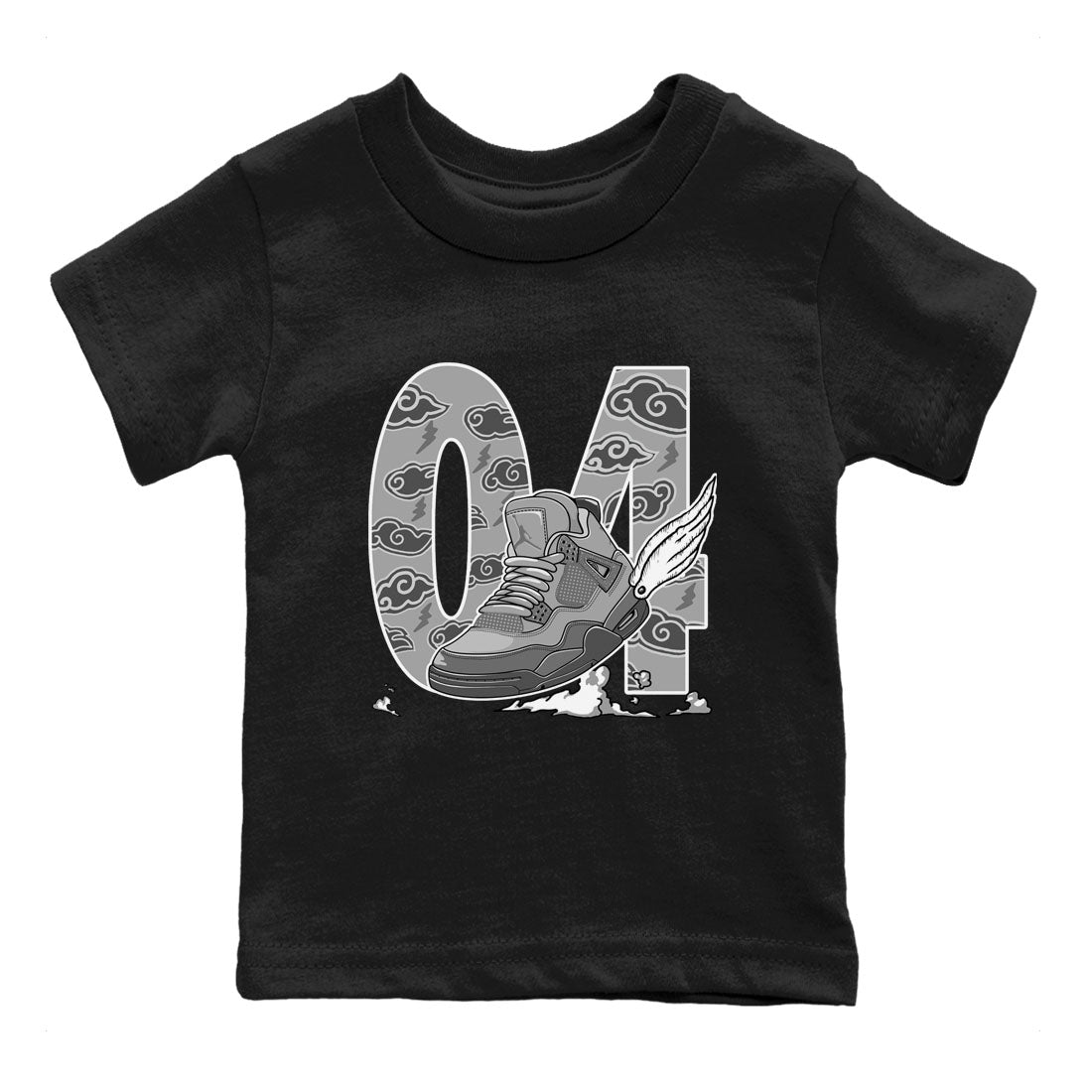 4s Wet Cement shirts to match jordans Fly To The Clouds sneaker match tees Air Jordan 4 Wet Cement SNRT Sneaker Release Tees Youth Baby Black 2 crew neck shirts