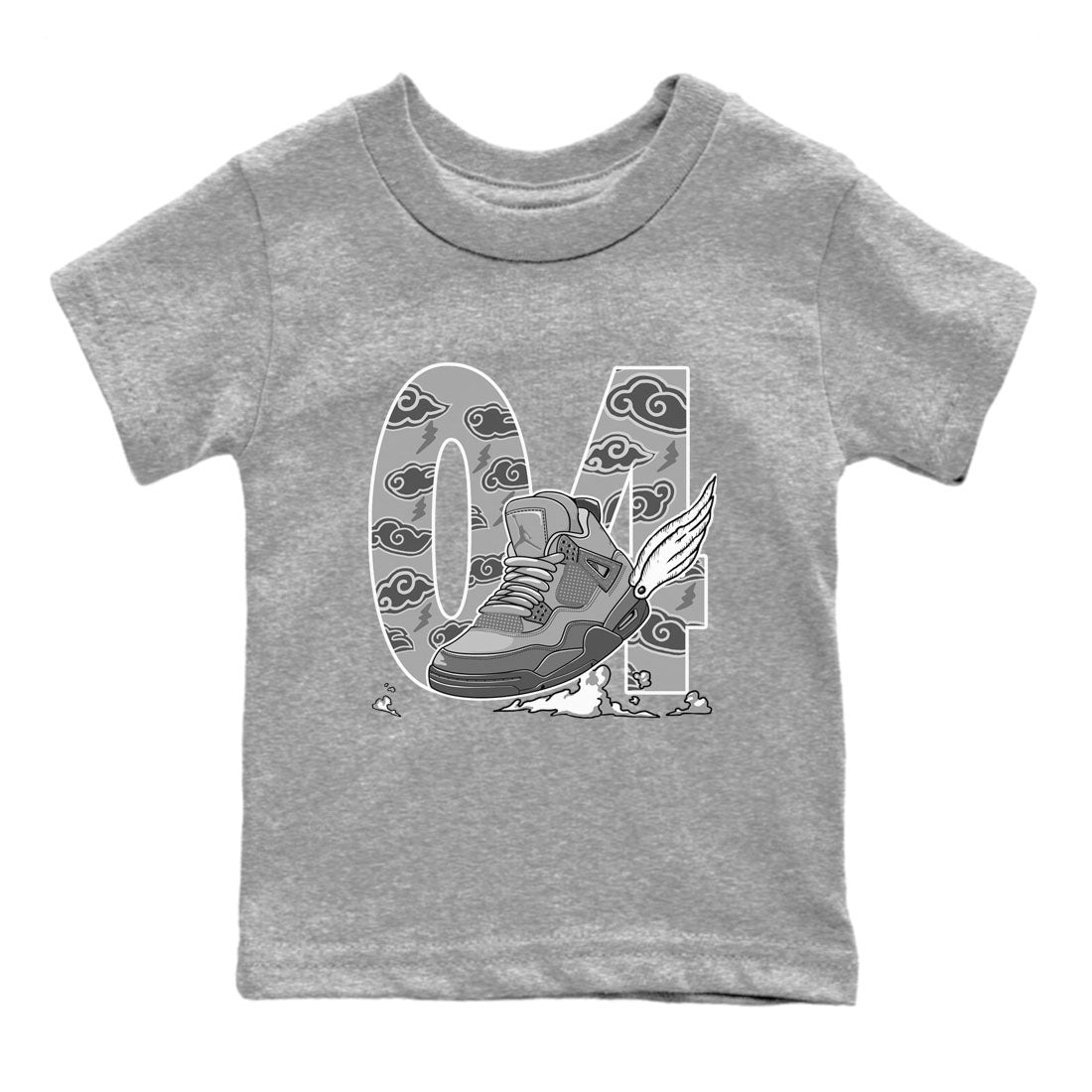 4s Wet Cement shirts to match jordans Fly To The Clouds sneaker match tees Air Jordan 4 Wet Cement SNRT Sneaker Release Tees Youth Baby Heather Grey 2 crew neck shirts