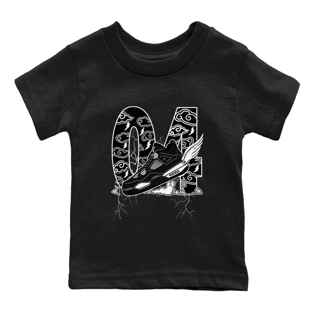 AJ4 White Thunder shirts to match jordans Fly To The Clouds sneaker match tees Air Jordan 4 White Thunder SNRT Sneaker Tees streetwear brand Baby and Youth Black 2 cotton tee