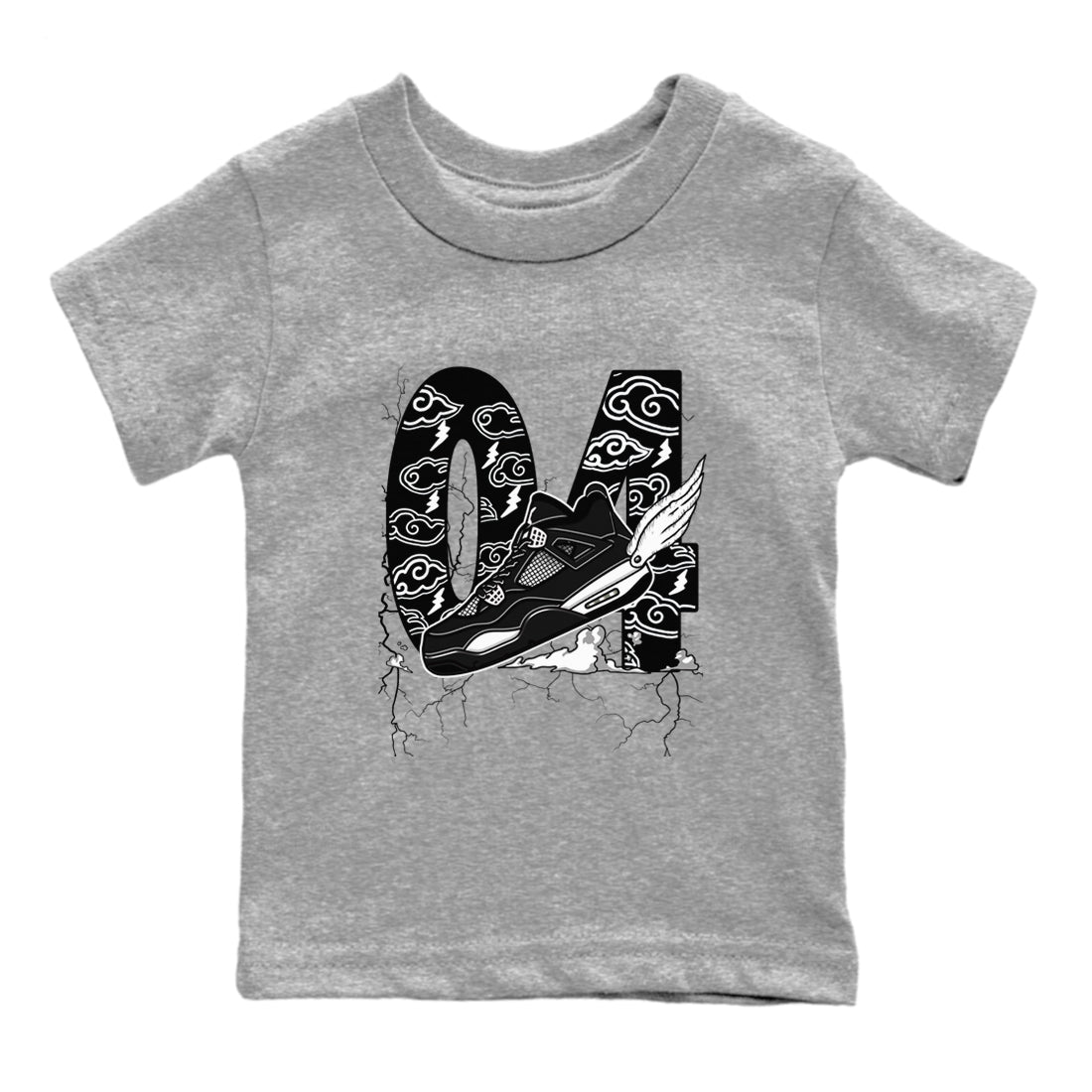 AJ4 White Thunder shirts to match jordans Fly To The Clouds sneaker match tees Air Jordan 4 White Thunder SNRT Sneaker Tees streetwear brand Baby and Youth Heather Grey 2 cotton tee